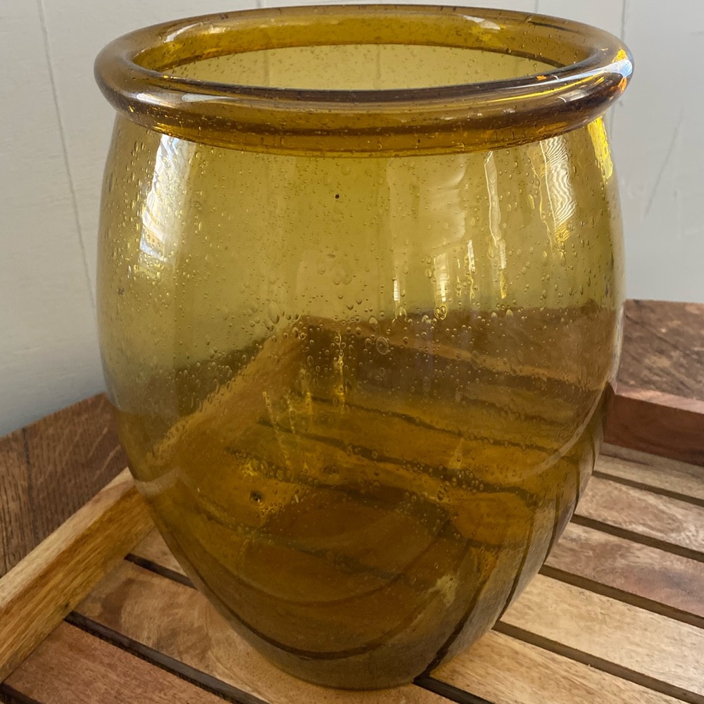 Hand Blown Large Amber Glass Vase